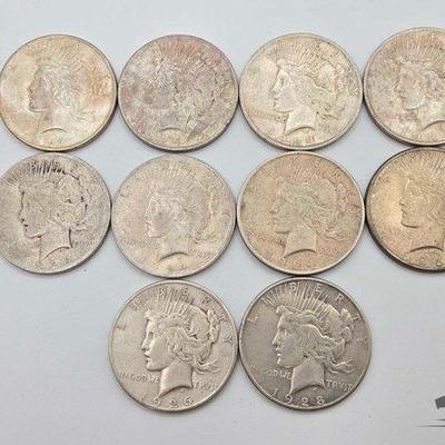 #1407 • (10) 1923-1928 P Mint Silver Peace Dollars
