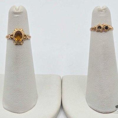 #614 • (2) 10k Gold and Semi-Precious Stone Rings, 1.9g
