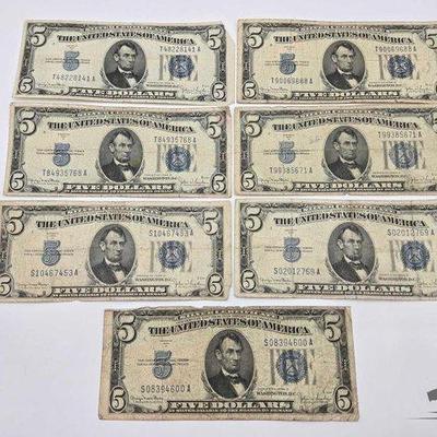 #1232 • (7) Series 1934 $5 Dollar Silver Certificates
