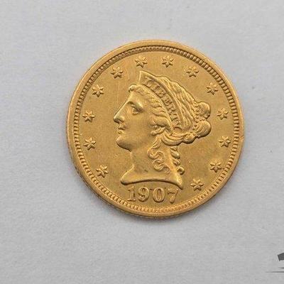 #1024 • 1907 $2.50 Liberty Head Quarter Eagle Gold Coin, 0.15oz

