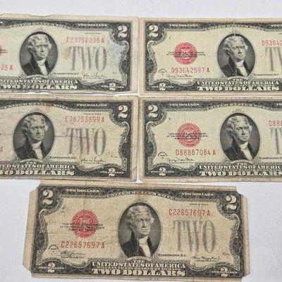 #1236 • (5) 1928 $2 Red Seal Bills
