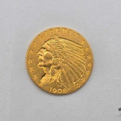 #1026 • 1906 $2.50 Indian Head Gold Liberty Head Coin, 0.15oz
