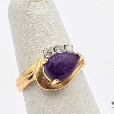 Sale Photo Thumbnail #43: #556 • 14k Gold Amethyst and Diamond Ring, 3.4g
