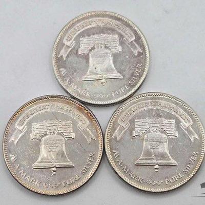#1160 • (3) .999 A-Mark Liberty Silver Rounds, 1oz
