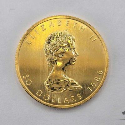 #1040 • 1986 $50 Canadian Gold Maple Leaf Coin, 1oz
