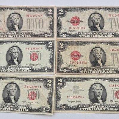 #1238 • (6) $2 Red Seal Bills
