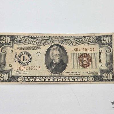 #1204 • Hawaii Stamped Series 1934 $20 Dollar Banknote
