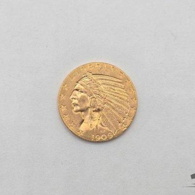 #1016 • 1909 $5 Indian Head Gold Coin, 0.30oz
