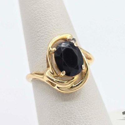 #554 • 14k Gold Diamond and Semi-Precious Stone Ring, 3.4g
