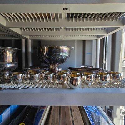 #10660 • Silver Plated & Stainless Bowls, Trays, Cups & Vase
