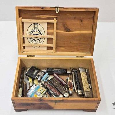 #1902 • Wooden Box, Knives and Lighters
