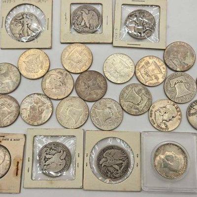 #1526 • (19) Liberty Walking, Kennedy & Franklin Half Dollars, 236g
