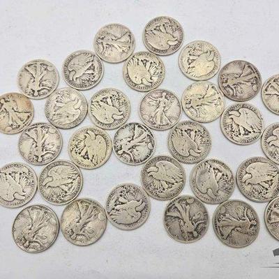 Sale Photo Thumbnail #268: #1520 • (30) Liberty Walking Half Dollars, 361g
