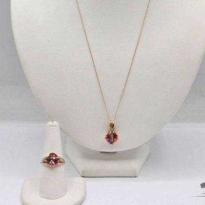 #600 • 10k Gold Diamond and Semi-Precious Stone Ring & Necklace, 7.4g
