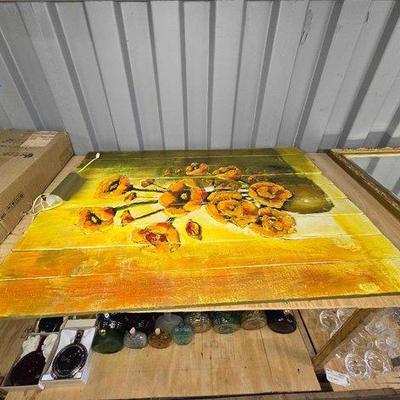 #10600 • Large Wood Canvas Floral Painting
