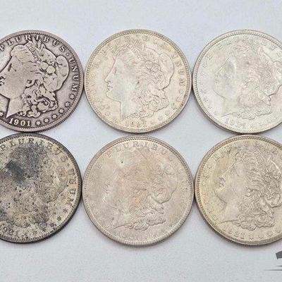 #1376 • (6) 1901&1921 Morgan Silver Dollars
