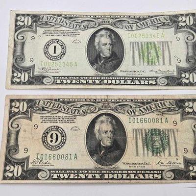 #1216 • (2) Series 1934 & 1928 $20 Dollar Banknotes
