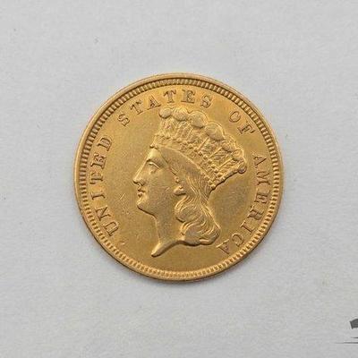 #1020 • 1854 $3 Gold Indian Princess Head Coin, 0.18oz
