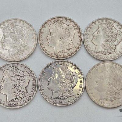 #1374 • (6) 1903-1921 P Mint Morgan Silver Dollars
