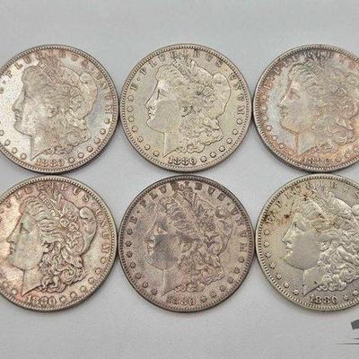 #1382 • (6) 1880 S Mint Morgan Silver Dollars
