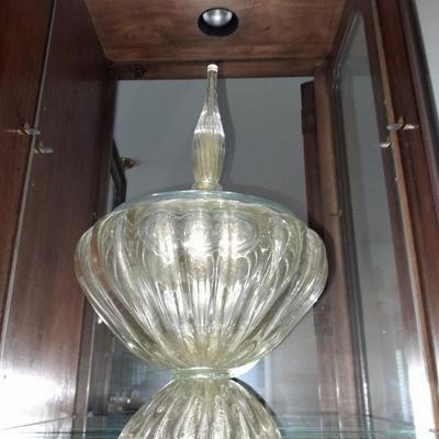 Murano Glass lidded vase with infused 24 karat gold