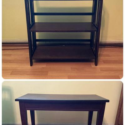 Dark Wood Folding Bookshelf & Piano Bench