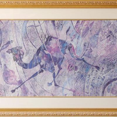 Framed Abstract Camel Artwork w/ Gold-Toned Frame