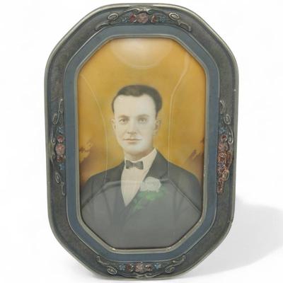 Early 20th Century Portrait in Dome Glass Ornate Frame