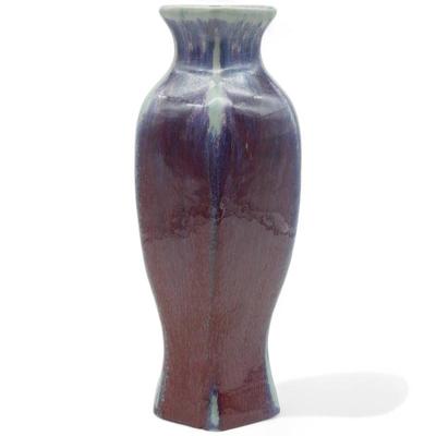 Vintage Chinese Hexagonal Ceramic Vase, Violet Flambe Glaze