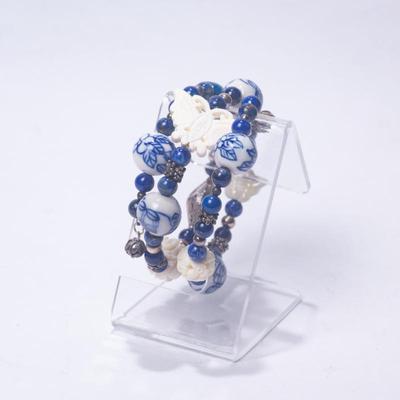 925 Sterling Silver, Lapis Lazuli & Ceramic Bead Coil Bracelet