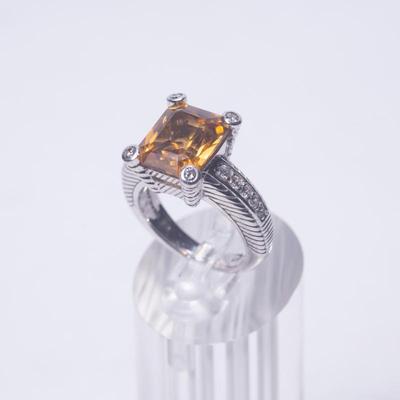 Judith Ripka 925 Sterling Silver Ring with Amber CZ Stone Size 6.5