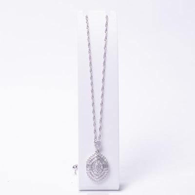 925 Sterling Silver & Rhinestone Pendant Necklace