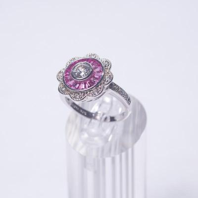 ESPO 925 Sterling Silver Flower Ring with Pink and Clear CZ Accents Size 8