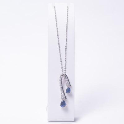 925 Sterling Silver w/CZ and Blue Gemstones Necklace