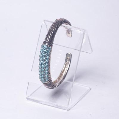 925 Sterling Silver Cuff Bracelet with Blue Stones