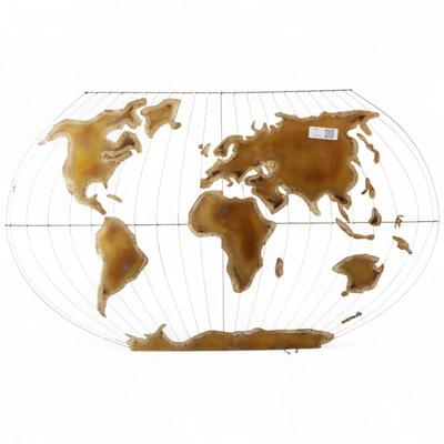 Broen Curtis Jere Style Metal World Map Wall Sculpture