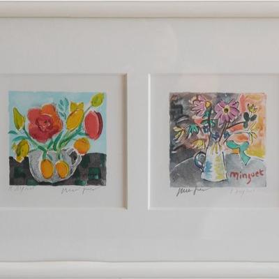 Framed Lithographs of Floral Watercolors by Alexandre Minguet