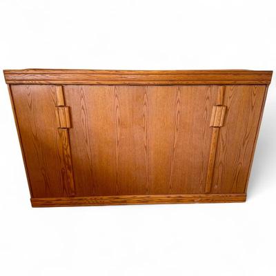 Oak Murphy Bed Cabinet with Fold-Down Mechanism