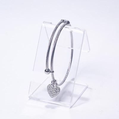 Sterling Silver Cable Bracelet with Heart Charm
