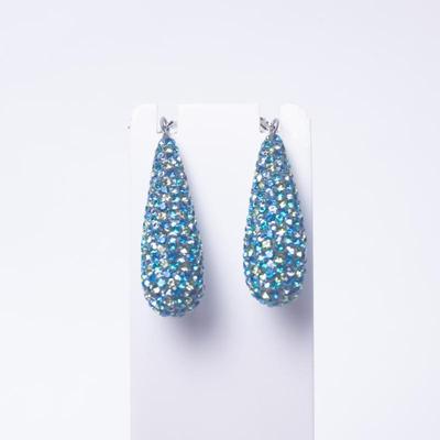 JCM 925 Sterling Silver Earrings w/Blue & Green Crystal Drops