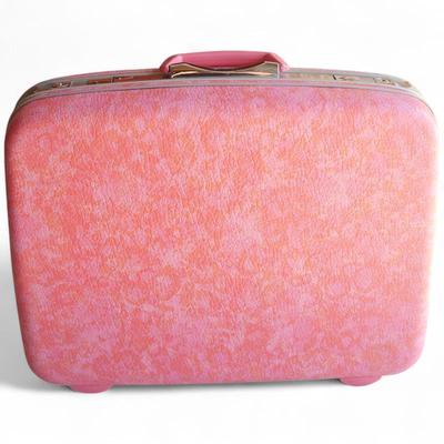 Vtg Samsonite Silhouette Pink Marbled Hard Shell Suitcase, 1960s