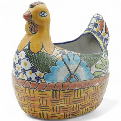 Hand-Painted Talavera-Style Chicken Planter