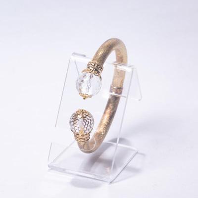 925 Sterling Silver Gold-Tone Bangle with Crystal Accents