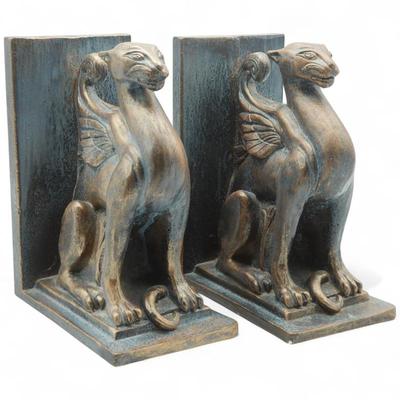 Egyptian Cat Bookends in Patinated Bronze Finish