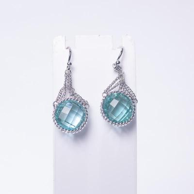 925 Sterling Silver Drop Earrings with Aqua Stones