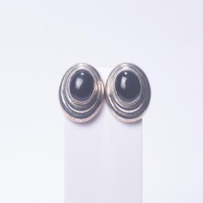 925 Sterling Silver Earrings with Black Stone