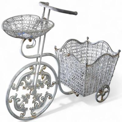 White Metal Bicycle-Shaped Outdoor Planter