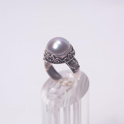 Sterling Silver Ring with Pearl Size 6.5