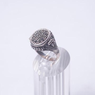 925 Sterling Silver Marcasite Signet Ring Size 6.5