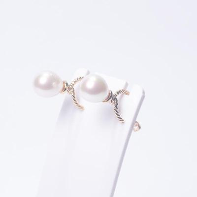 Gold-Tone Twisted Band Earrings with Pearls